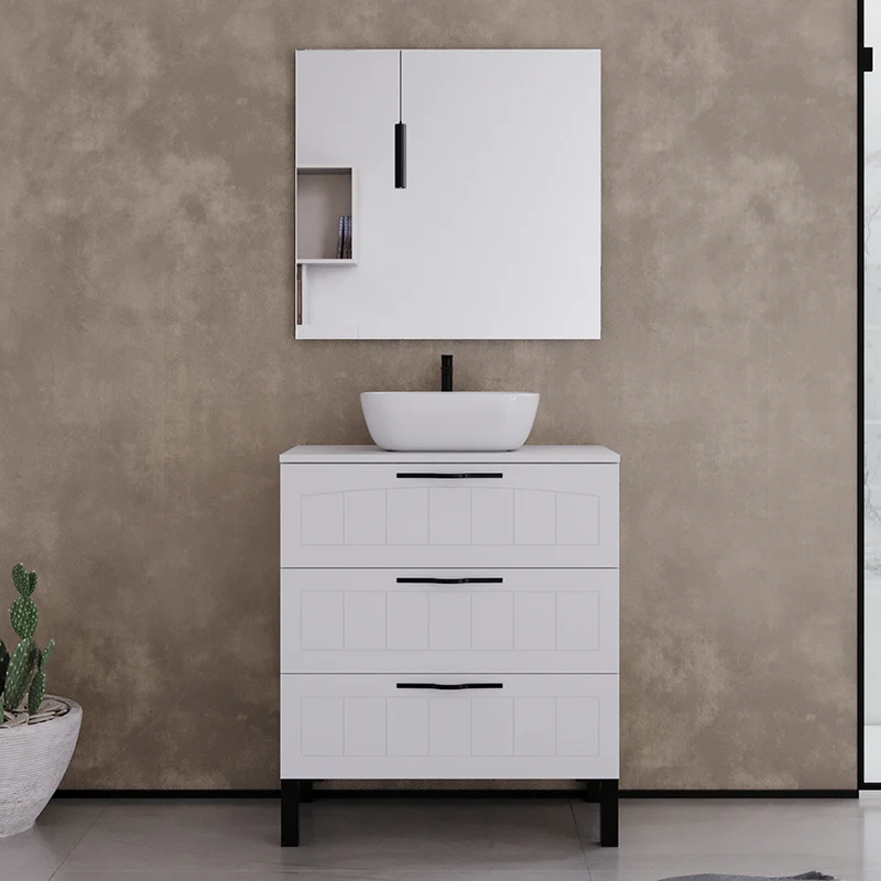 Meuble de salle de bain 60cm avec plateau et vasque à poser ovale - 3 tiroirs - CALA