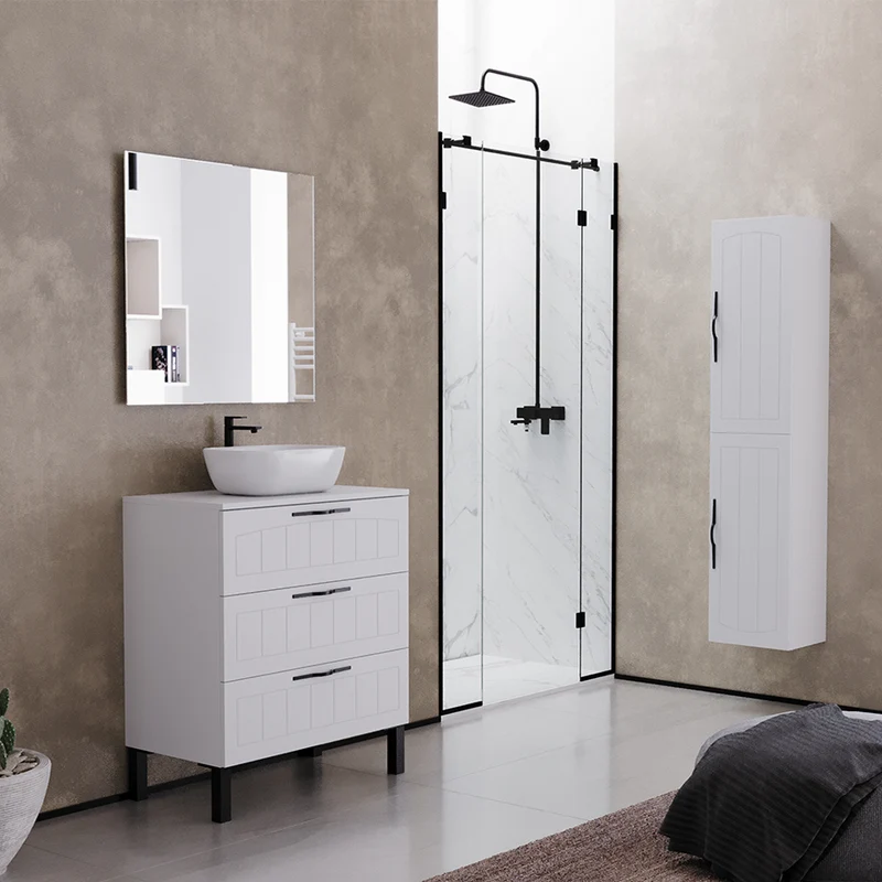 Meuble de salle de bain 60cm avec plateau et vasque à poser ovale - 3 tiroirs - CALA