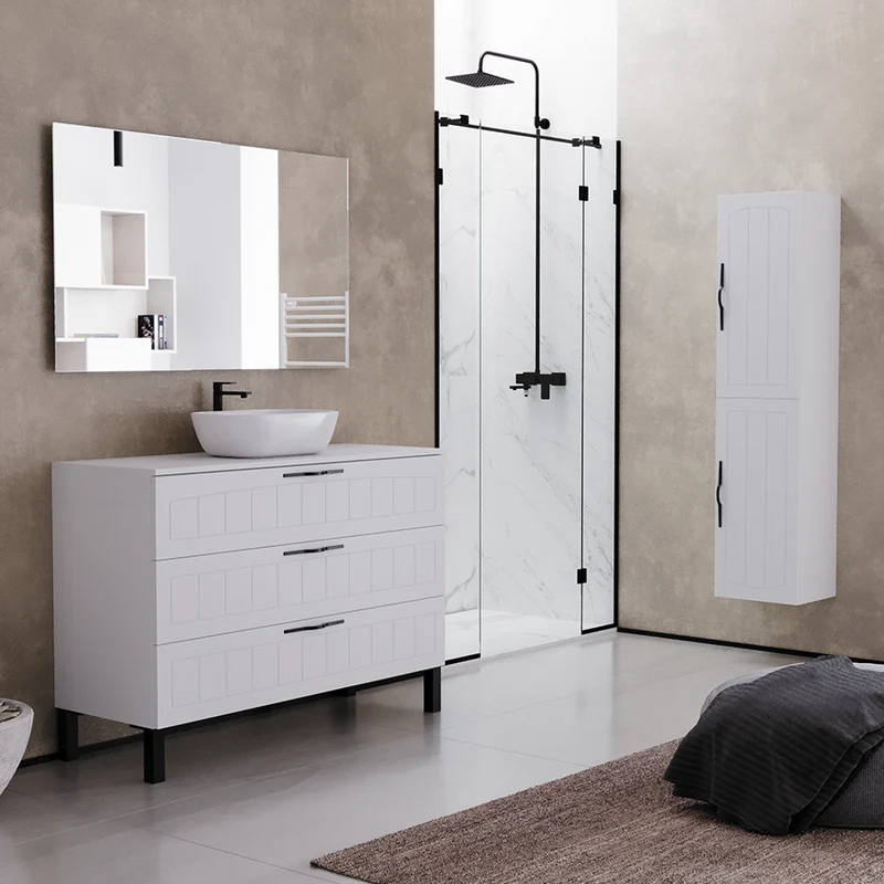 Meuble de salle de bain 120cm avec plateau et vasque à poser ovale - sans miroir - 3 tiroirs - CALA