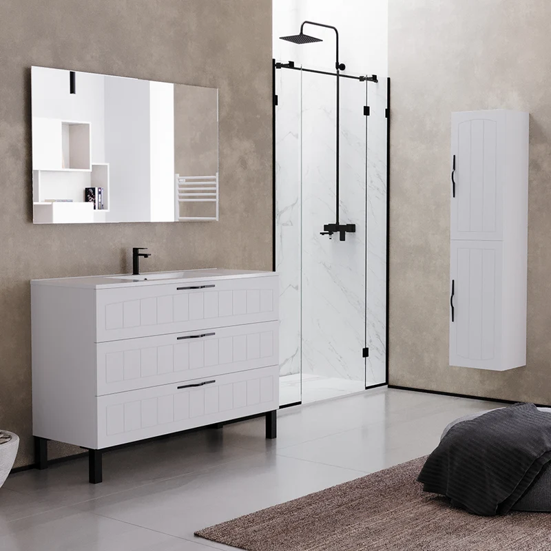 Meuble de salle de bain 120cm simple vasque - 3 tiroirs - CALA