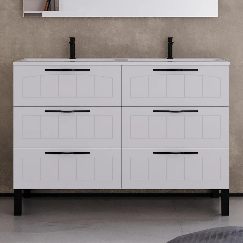 Meuble de salle de bain 140cm double vasque - 6 tiroirs - CALA