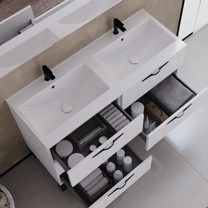 Meuble de salle de bain 140cm double vasque - 6 tiroirs - CALA