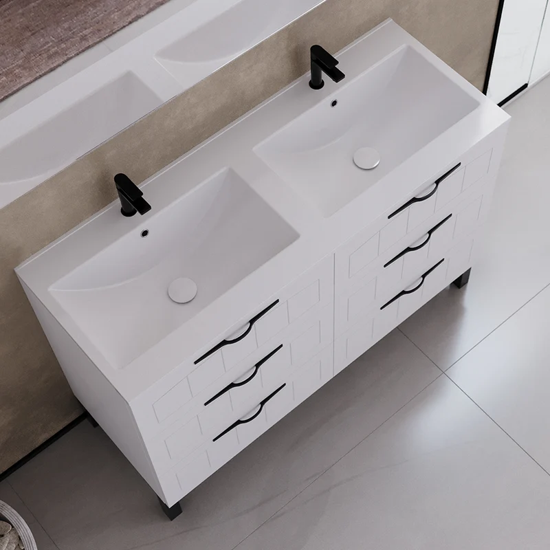 Meuble de salle de bain 140cm double vasque - 6 tiroirs - CALA