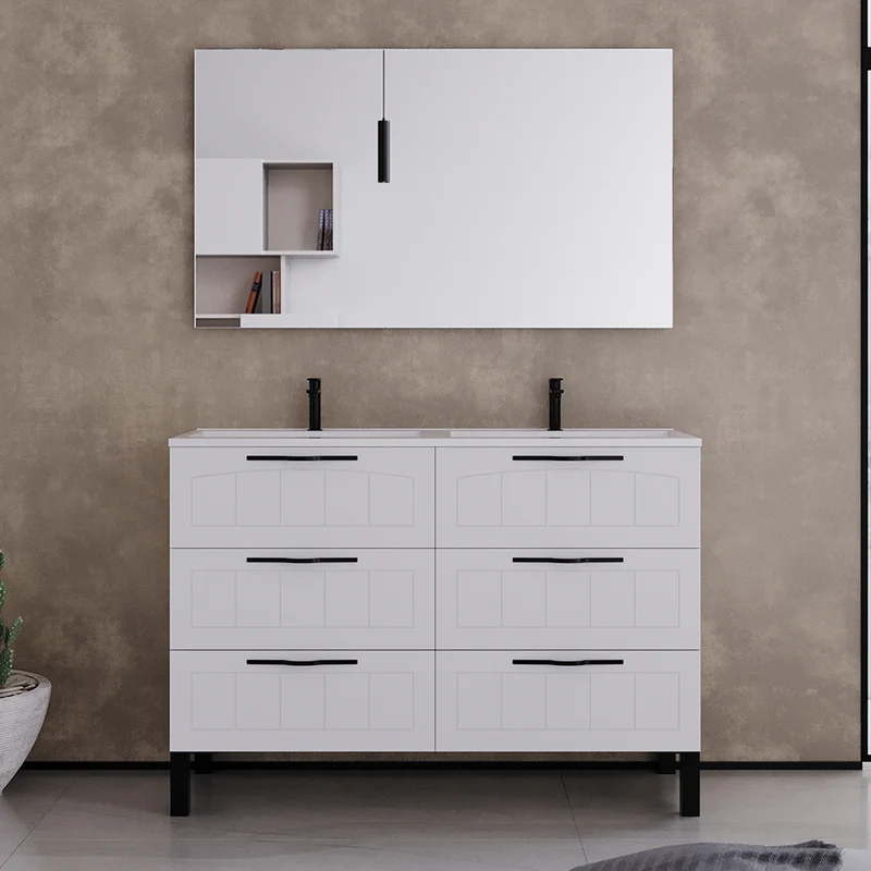 Meuble de salle de bain 140cm double vasque - 6 tiroirs - CALA