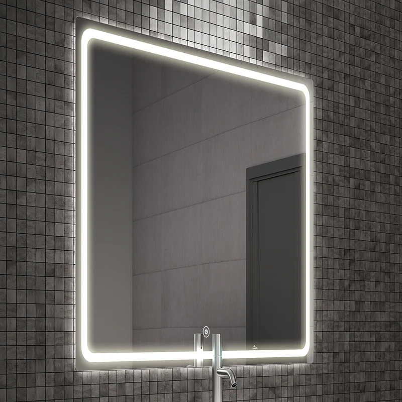 Miroir éclairage LED de salle de bain VELDI avec interrupteur tactile - 80x80cm