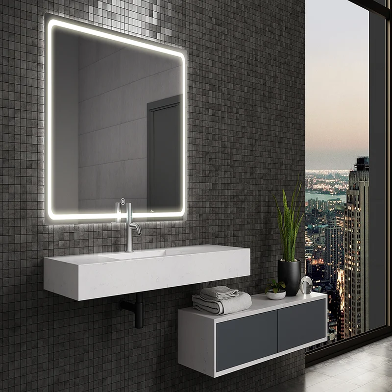 Miroir éclairage LED de salle de bain VELDI avec interrupteur tactile - 80x80cm