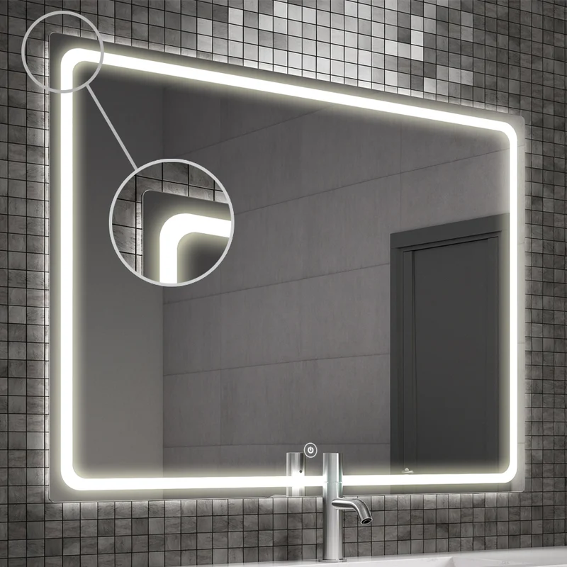 Miroir éclairage LED de salle de bain VELDI avec interrupteur tactile - 100x80cm