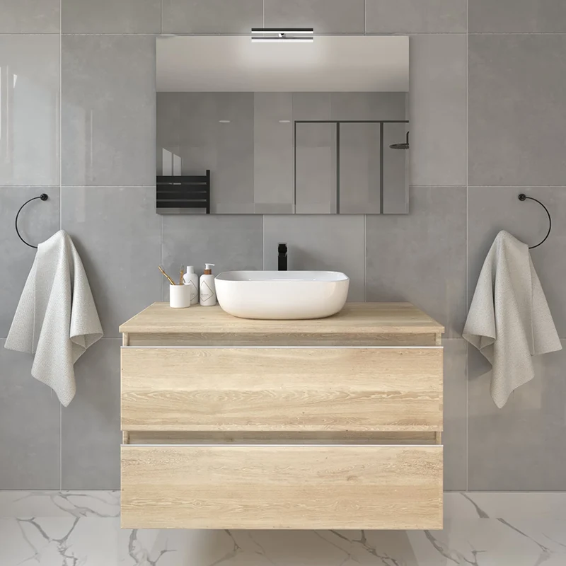 Meuble de salle de bain 100cm avec vasque à poser arrondie - 2 tiroirs - BALEA