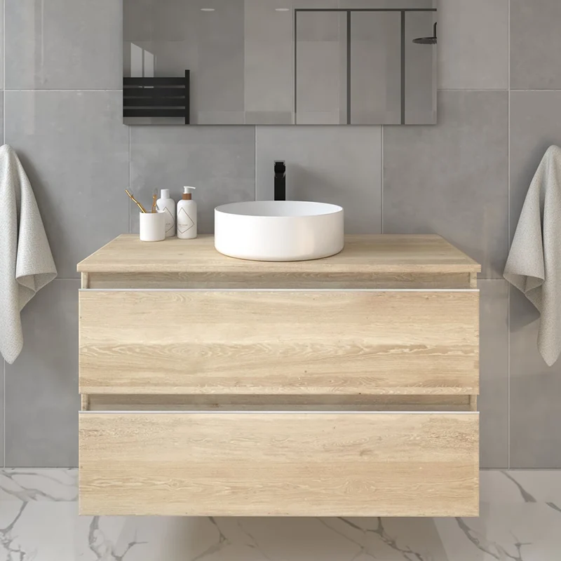 Meuble de salle de bain 100cm avec vasque à poser ronde - 2 tiroirs - BALEA