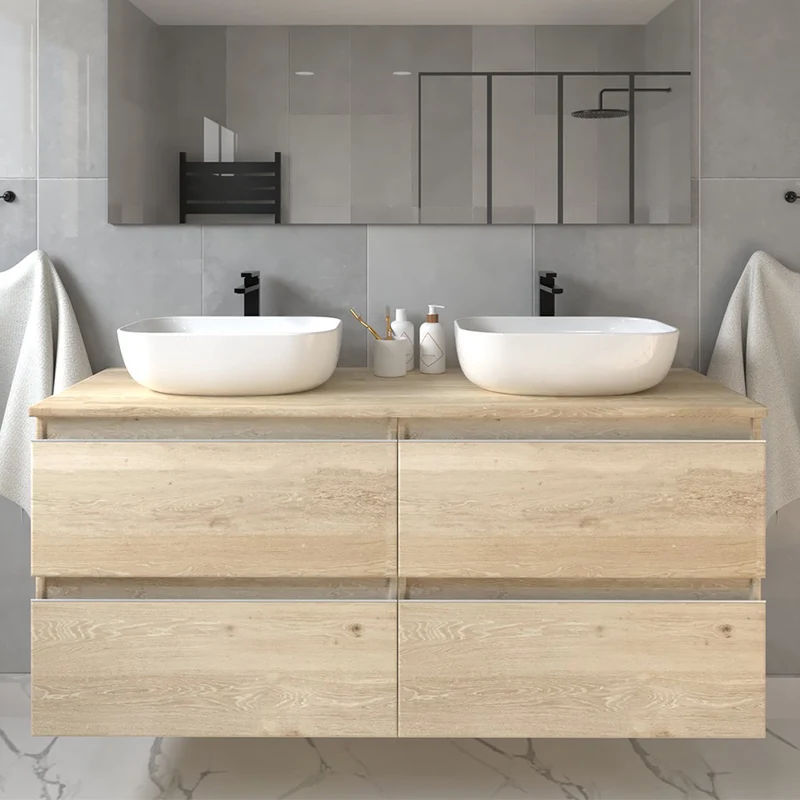 Meuble de salle de bain sans miroir avec vasques à poser arrondies BALEA - 120cm