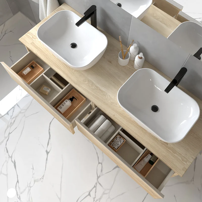 Meuble de salle de bain sans miroir avec vasques à poser arrondies BALEA - 120cm