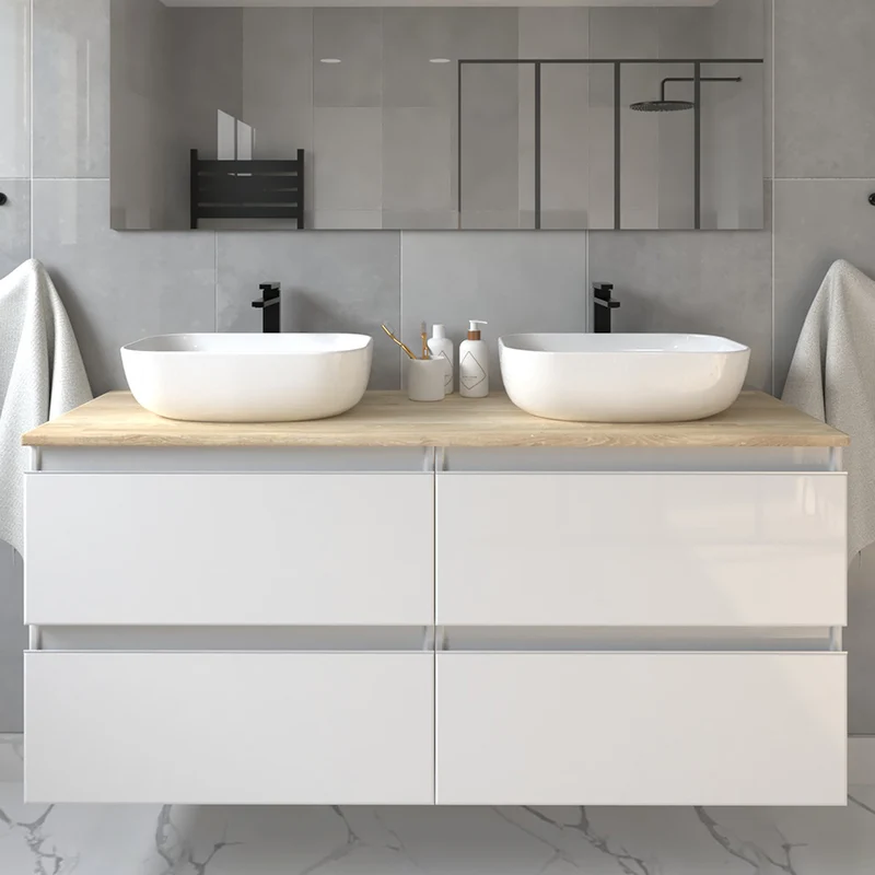 Meuble de salle de bain sans miroir avec vasques à poser arrondies BALEA - 120cm