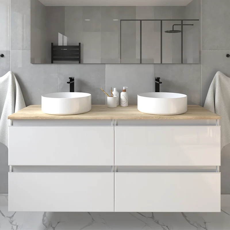 Meuble de salle de bain 120cm avec vasques rondes - 4 tiroirs - sans miroir - BALEA