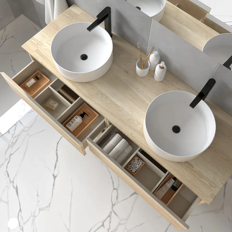 Meuble de salle de bain 120cm avec vasques rondes - 4 tiroirs - sans miroir - BALEA