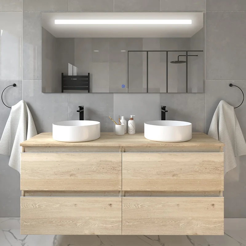 Meuble de salle de bain avec vasques rondes - 4 tiroirs - BALEA et miroir Led STAM - 120cm