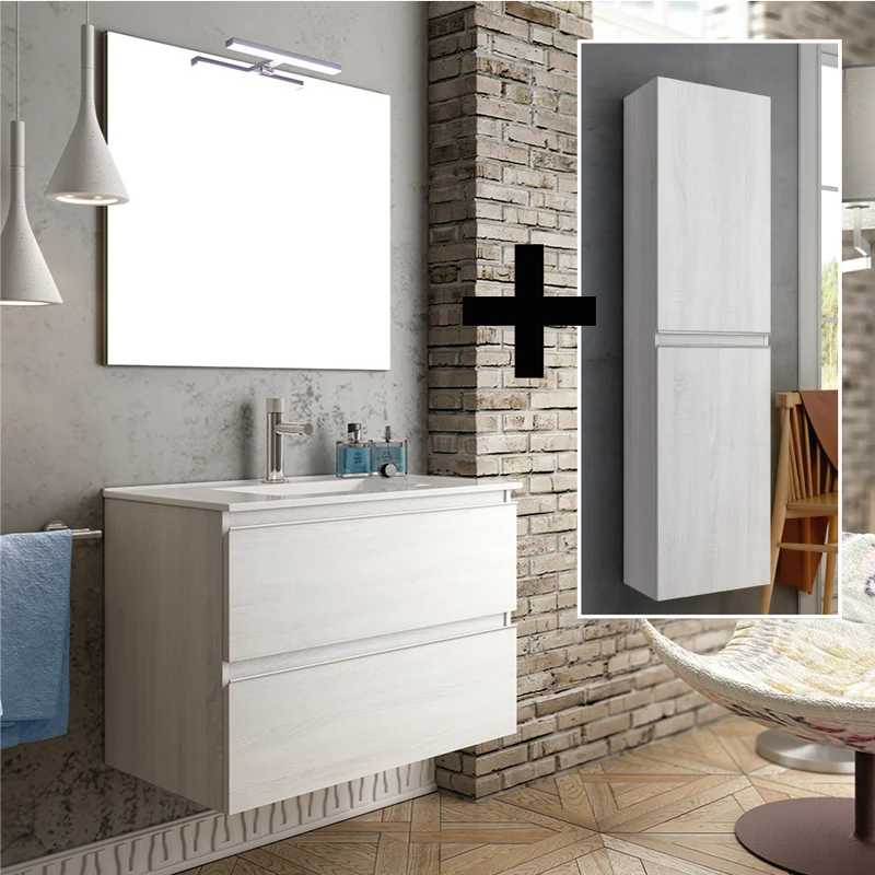 Ensemble meuble de salle de bain 100cm simple vasque + colonne de rangement - BALEA