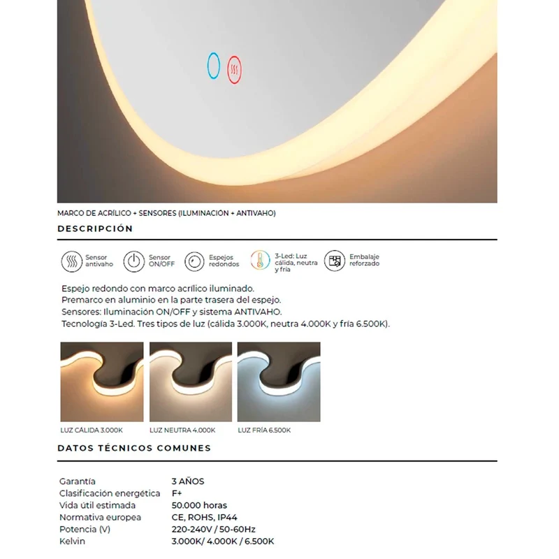 Espejo con luz led Atenas