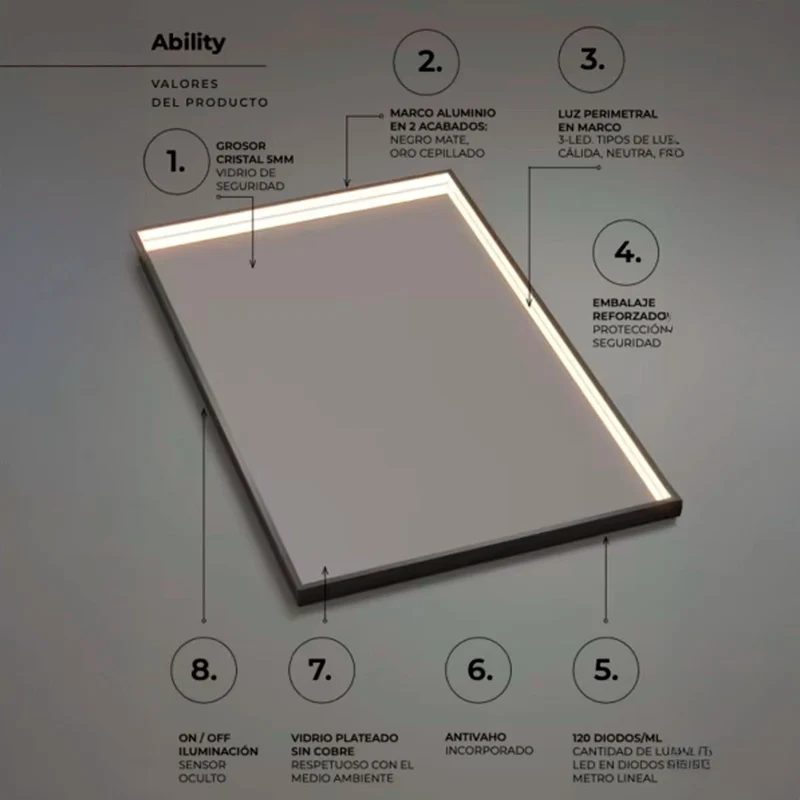 Espejo luz led integrada Ability negro