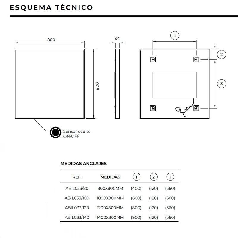 Espejo luz led integrada Ability negro
