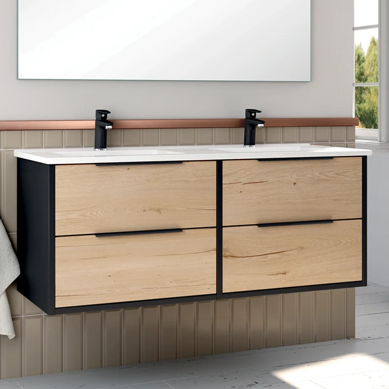 Meuble de salle de bain 120cm double vasque - 4 tiroirs - ALBA