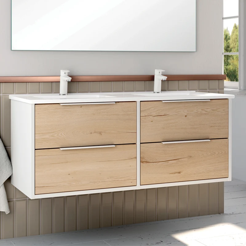 Meuble de salle de bain 120cm double vasque - 4 tiroirs - ALBA