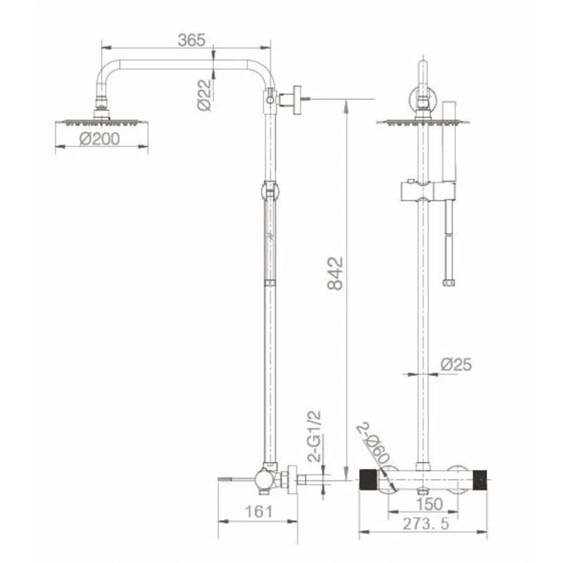 Colonne de douche thermostatique LINE - Noir mat