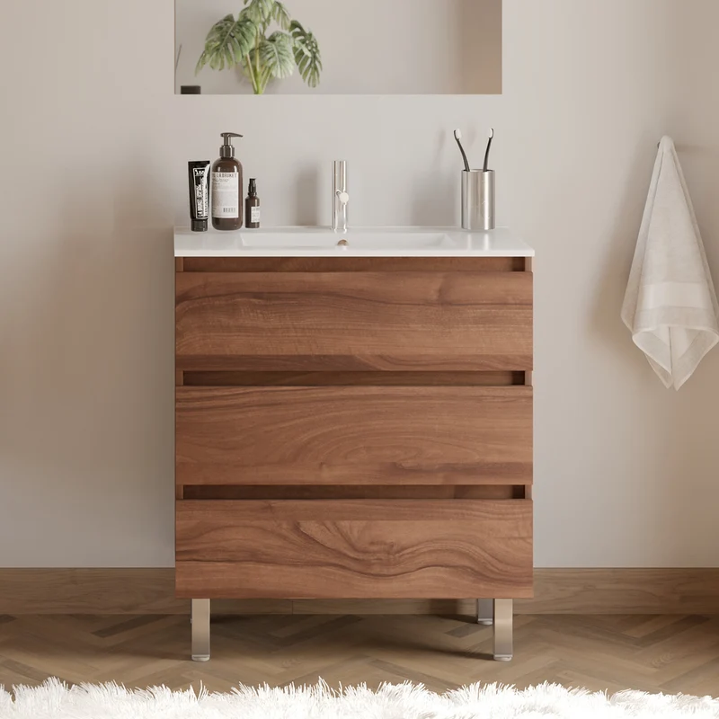 Meuble de salle de bain 60cm simple vasque - 3 tiroirs - MAYOR