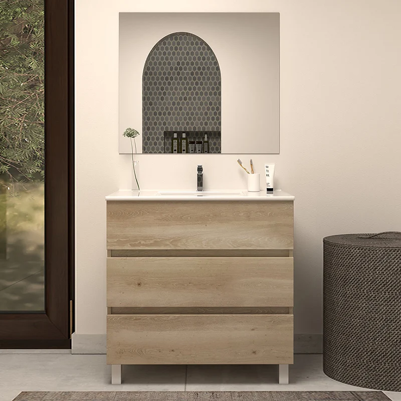 Meuble de salle de bain 60cm simple vasque - 3 tiroirs - MAYOR
