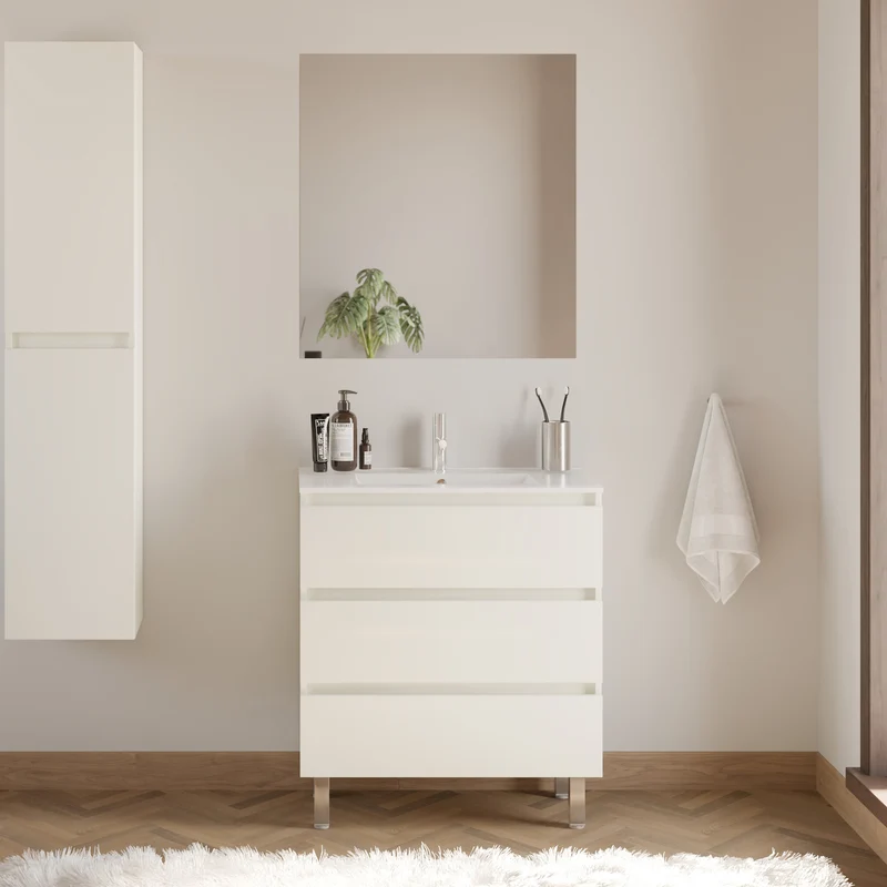 Meuble de salle de bain 60cm simple vasque - 3 tiroirs - MAYOR