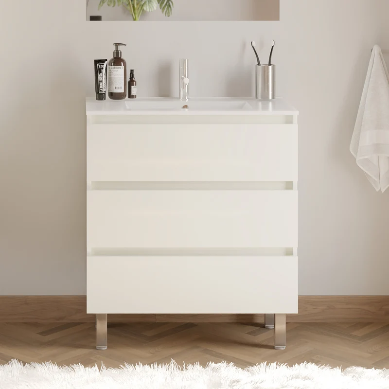 Meuble de salle de bain 60cm simple vasque - 3 tiroirs - MAYOR
