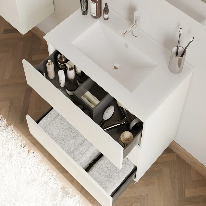 Meuble de salle de bain 60cm simple vasque - 3 tiroirs - MAYOR