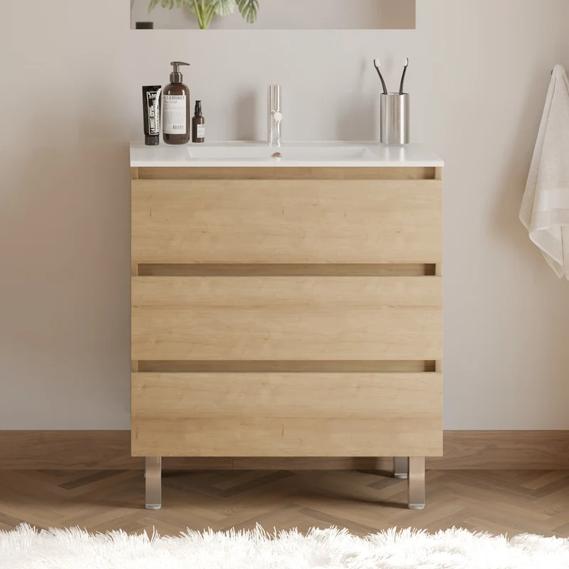 Meuble de salle de bain 60cm simple vasque - 3 tiroirs - MAYOR