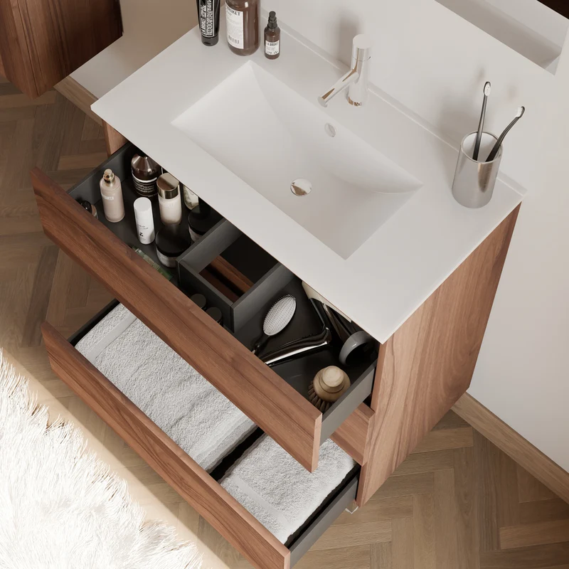 Meuble de salle de bain 60cm simple vasque - 3 tiroirs - MAYOR
