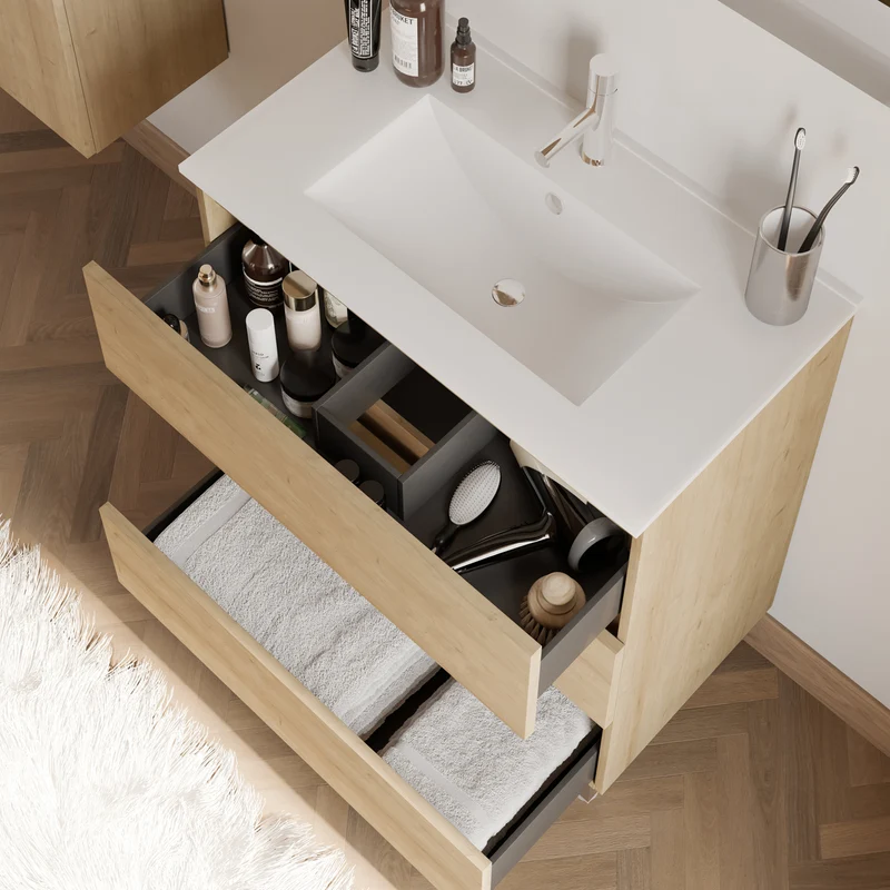Meuble de salle de bain 60cm simple vasque - 3 tiroirs - MAYOR