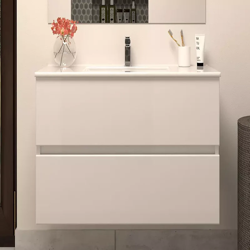 Meuble de salle de bain 60cm simple vasque - 2 tiroirs - IDA