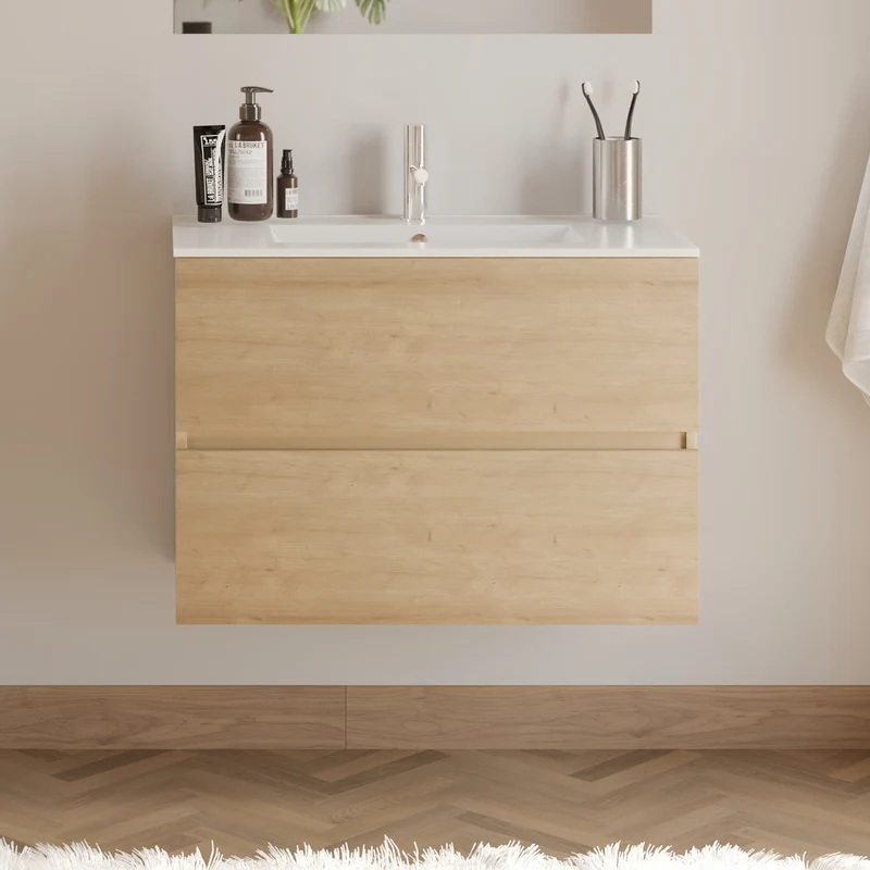Meuble de salle de bain 60cm simple vasque - 2 tiroirs - IDA