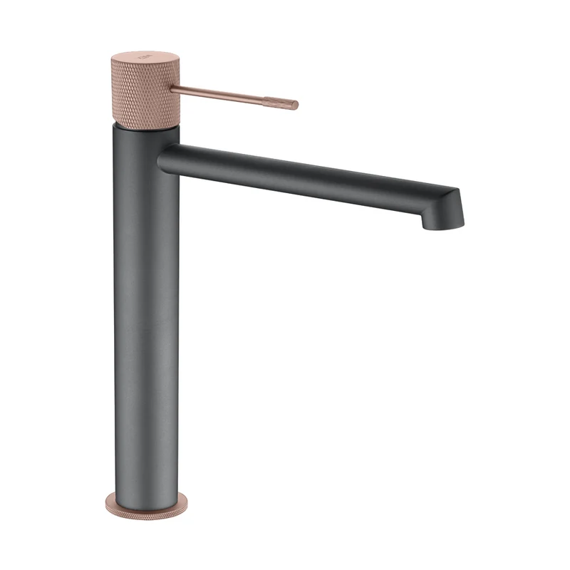 Mitigeur lavabo bec haut gris mat champagne LINE
