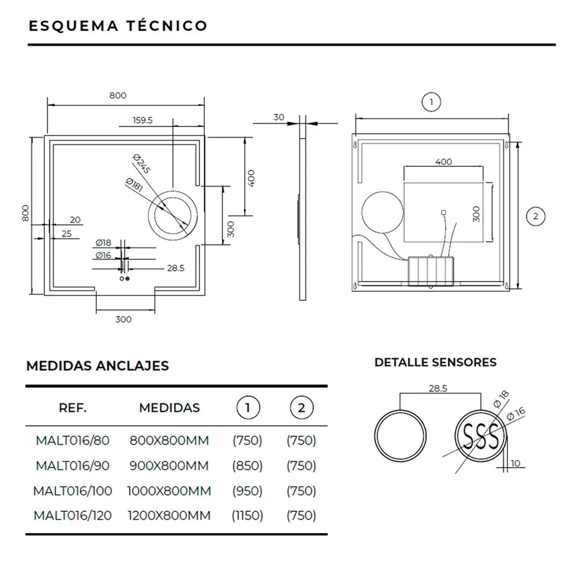 Espejo de baño con aumento Malta