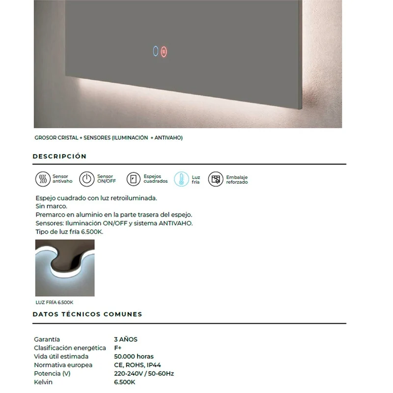 Espejo retroiluminado con luz led Italia
