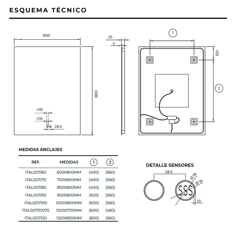 Espejo retroiluminado con luz led Italia