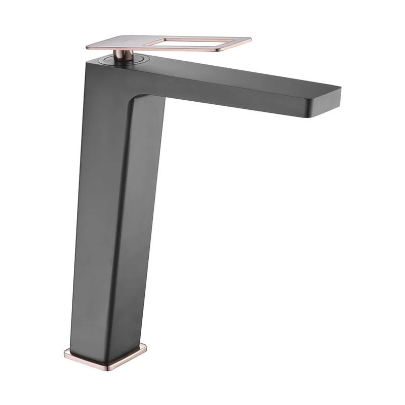 Mitigeur lavabo bec haut SUECIA - Noir et rose doré