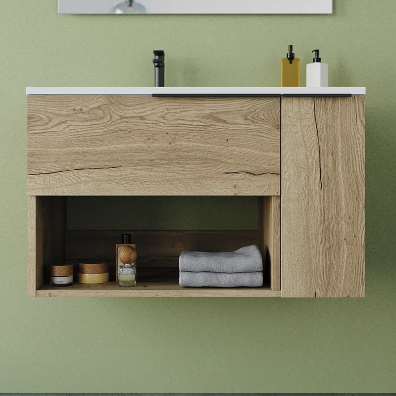 Meuble de salle de bain 80cm avec vasque déportée - sans miroir - 1 tiroir et une niche - MORENA