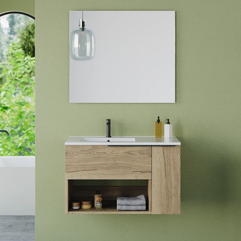Meuble de salle de bain 80cm avec vasque déportée - 1 tiroir et une niche - MORENA