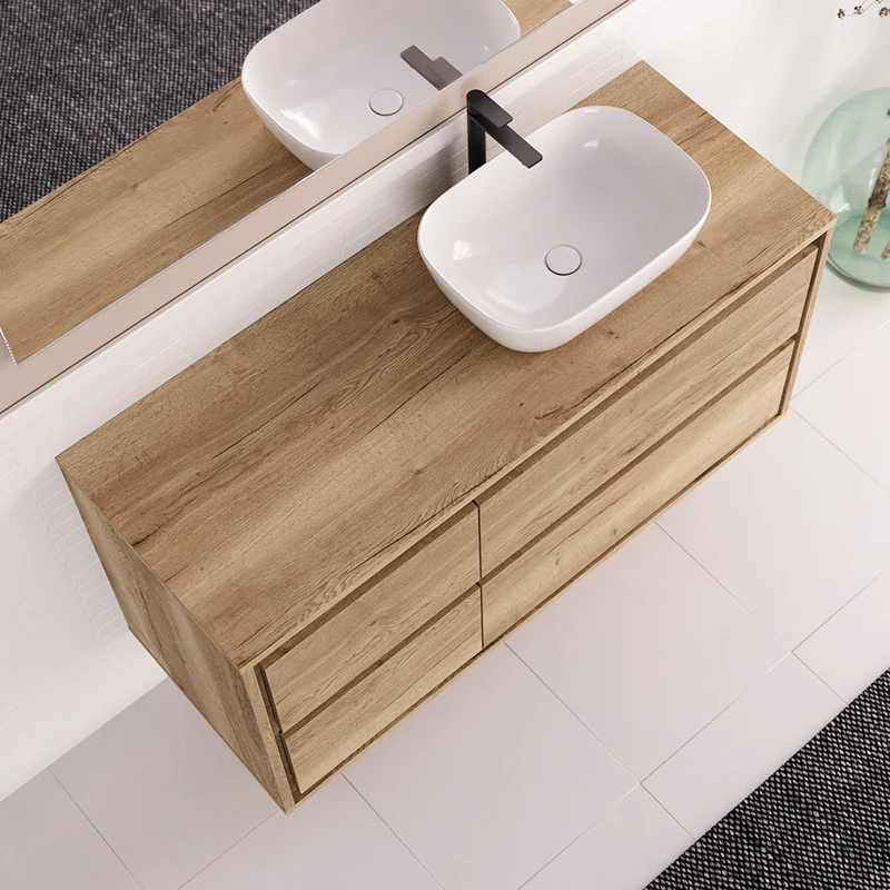 Meuble de salle de bain 120cm avec vasque à poser arrondie - 4 tiroirs - ETIO