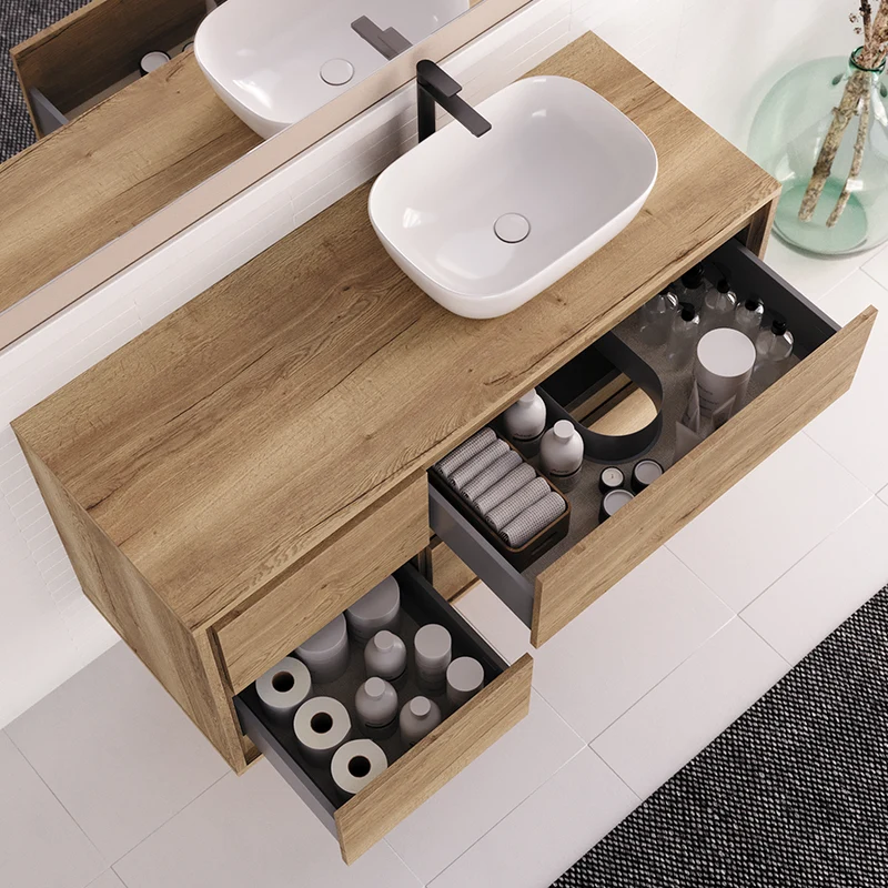 Meuble de salle de bain 120cm avec vasque à poser arrondie - 4 tiroirs - ETIO