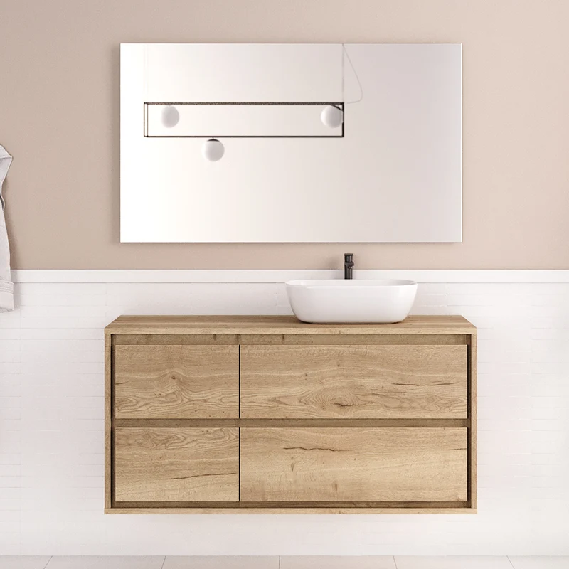 Meuble de salle de bain 120cm avec vasque à poser arrondie - 4 tiroirs - ETIO