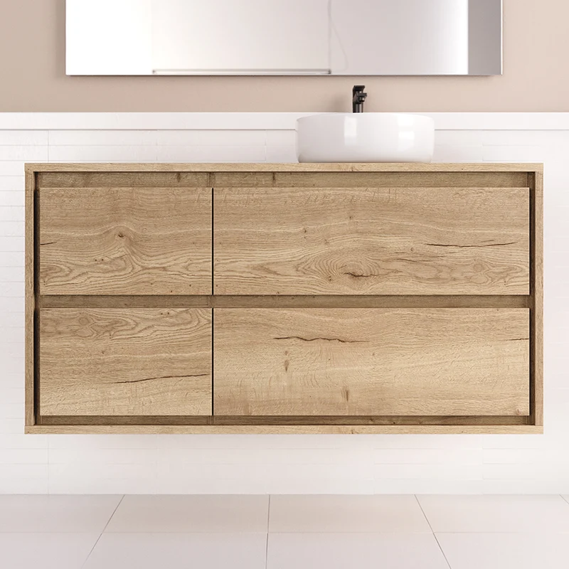 Meuble de salle de bain 120cm avec vasque à poser ronde - sans miroir - 4 tiroirs - ETIO
