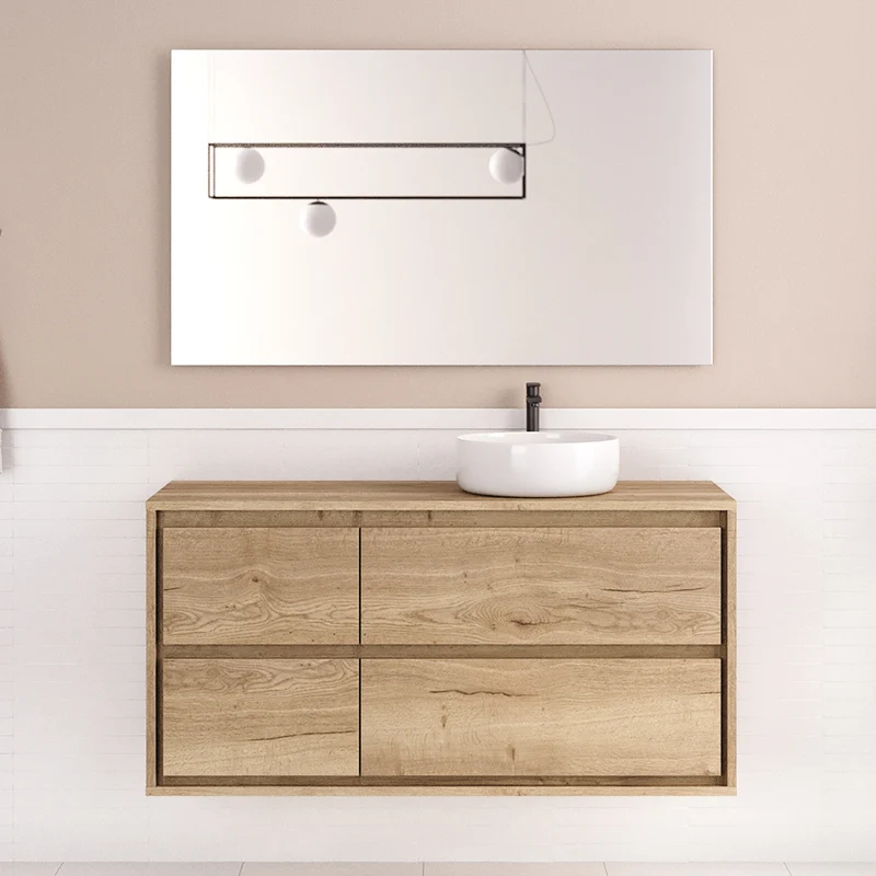 Meuble de salle de bain 120cm avec vasque à poser ronde - 4 tiroirs - ETIO