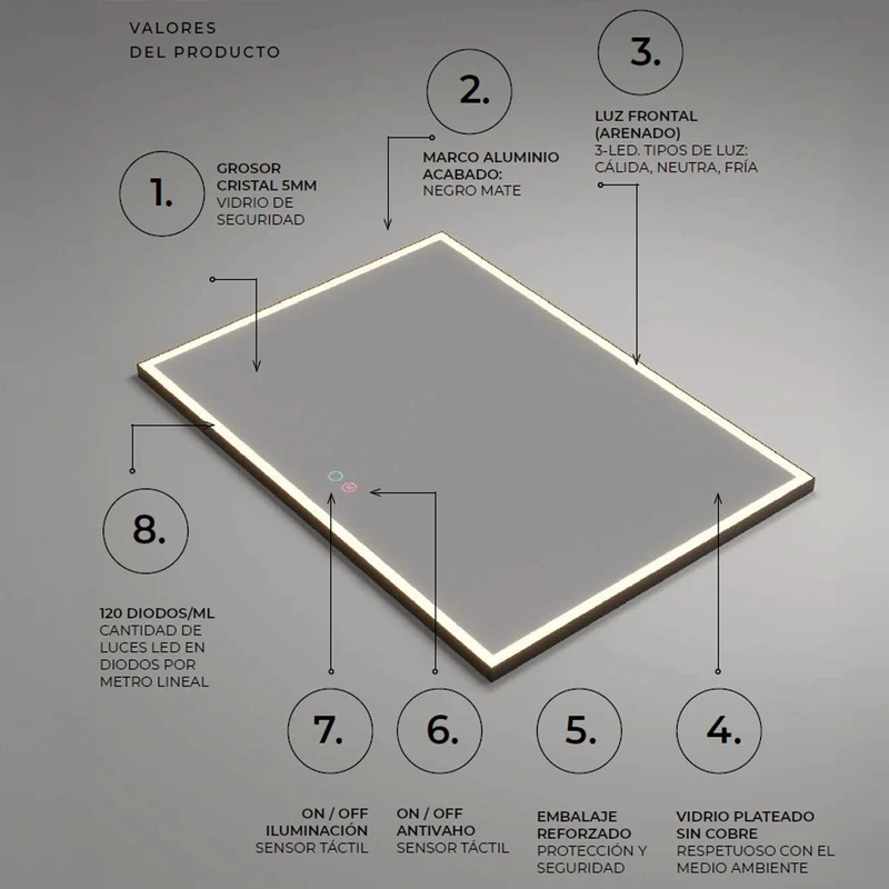Espejo con luz led Suiza
