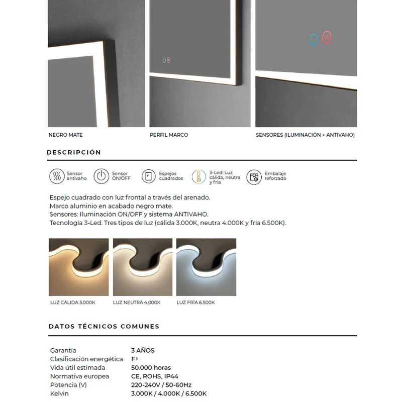 Espejo con luz led Suiza